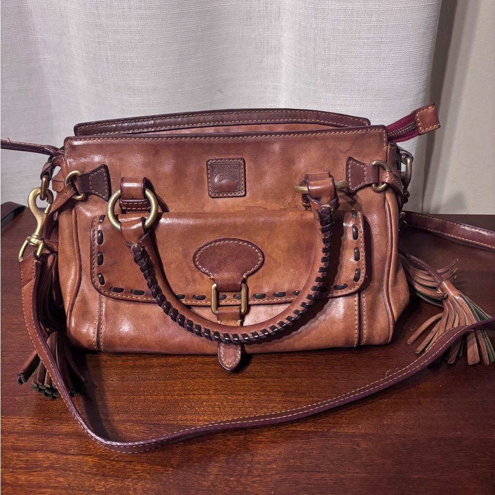 Dooney & Bourke Brown Leather Crossbody Bag with Dark Brown Accents